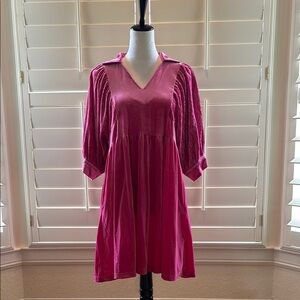 Umgee Pink Mini Dress with Collared V-Neck